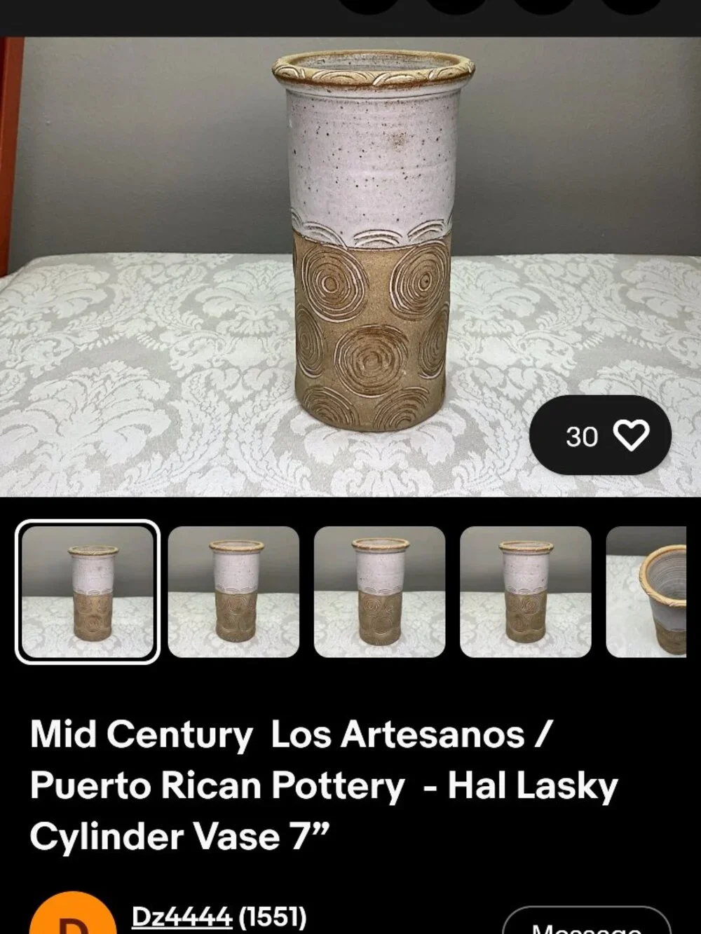 Vintage Midcentury Los Artesanos Hal Lasky Stoneware Studio Pottery Vase Puerto